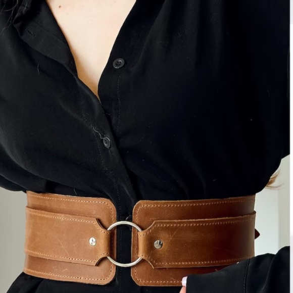 *NEW* Genuine Leather Wide Corset Belt with O Ring 28.5” to 32” Size Small - Picture 4 of 13